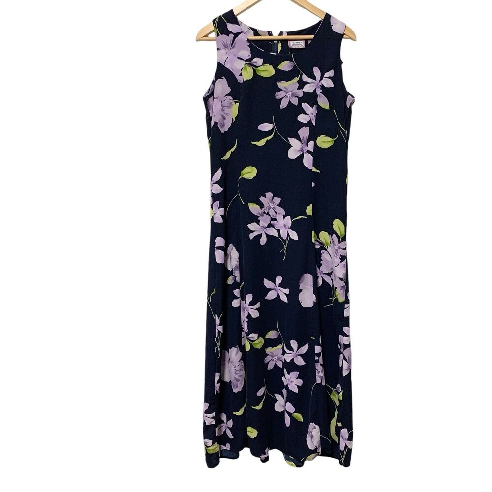 PREMIER Blue Purple Floral Sleeveles Maxi Dress Size M (10-12) Beach Casual